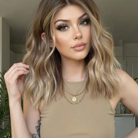 12 Inch Brown to Blonde Ombre Wig ，🤩 Middle Part Short Wavy Wig Middle Part Wigs Machine Made Wigs Synthetic Wigs Hair Wigs