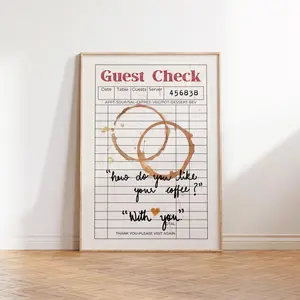 Guest check wall art, Coffee poster, Aesthetic kitchen decor, Retro poster, Trendy wall art, Coffee lover gift, wall art ATTG146 29-11 14