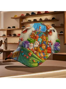 Christmas Santa Baseball Cap with Candy Cane Design – Fun Flat Bill Hats for Daily Wear & Casual Leisure, Perfect for Holiday Outfits!