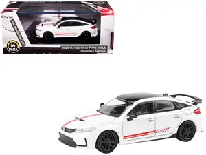 2025 Honda Civic Type R FL5 "Ultimate Edition" White with Red Stripes and Black Top 1/64 Diecast Model Car by Paragon Models