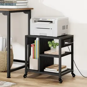 Garvee Printer Stand with Charging Station, Home Office Desktop Printer Stand, Under Desk Printer Table, Side Table for Small Space, Black