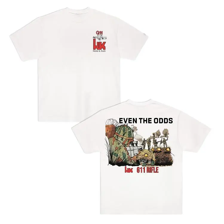 Men's Vintage 1999 'Even The Odds' G11 Rifle Graphic Short-Sleeve Crewneck Cotton Streetwear Casual T-Shirt - Rare Top