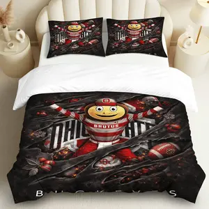 3PCS Duvet Cover Set, 1 Duvet+2 Pillowcases(Without filler), Football Mascot Ohio State Sport Enthusiast Team theme, Thanksgiving bedding set, College Spirit Logo Supporter Suitable for decoration bedroom, dorm, apartment, lounge, Bed Sets