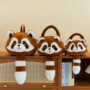 Cute Raccoon & Panda Plush Bag, Cartoon Crossbody Shoulder Backpack for Girls, Soft Stuffed Animal Handbag Purse Gift for Kids