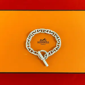 Pre-owned HERMÈS Sterling Silver 925 (Ag925) Small Leather Goods Hermes Chaine d’Ancre GM Bracelet