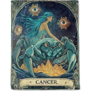 Cancer Zodiac Fleece Blanket - Lightweight Soft Cozy Gifts Throw for Astrology Lovers,Women,Men,Crab Starry Sky Tarot Blankets,Home Room Modern Artistic Bold Celestial Decor 50x60in