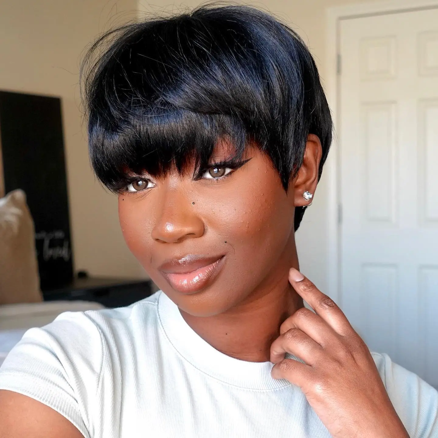 SHORT PIXIE CUT GLUELESS HUMAN HAIR WIG WITH BANGS