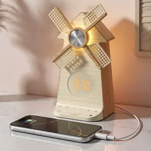 Reteyung Rotating Windmill Clock With Light, Single Alarm Clocks, With Snooze & 10 Nature Sounds, 30/60/90 Timer, USB Charging Port,15 Ringtones,10 White Noises,Room Decor