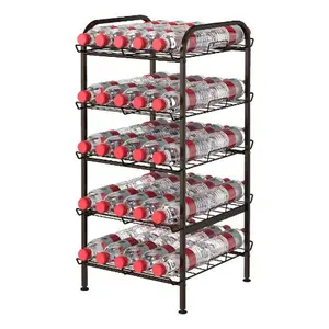 Water Bottle Organizer 5-Tier Water Bottle Storage Rack Metal Drink Storage for Pantry Freestanding Water Bottle Holder Stand for Kitchen Pantry Home Party Large Capacity Rustic Brown