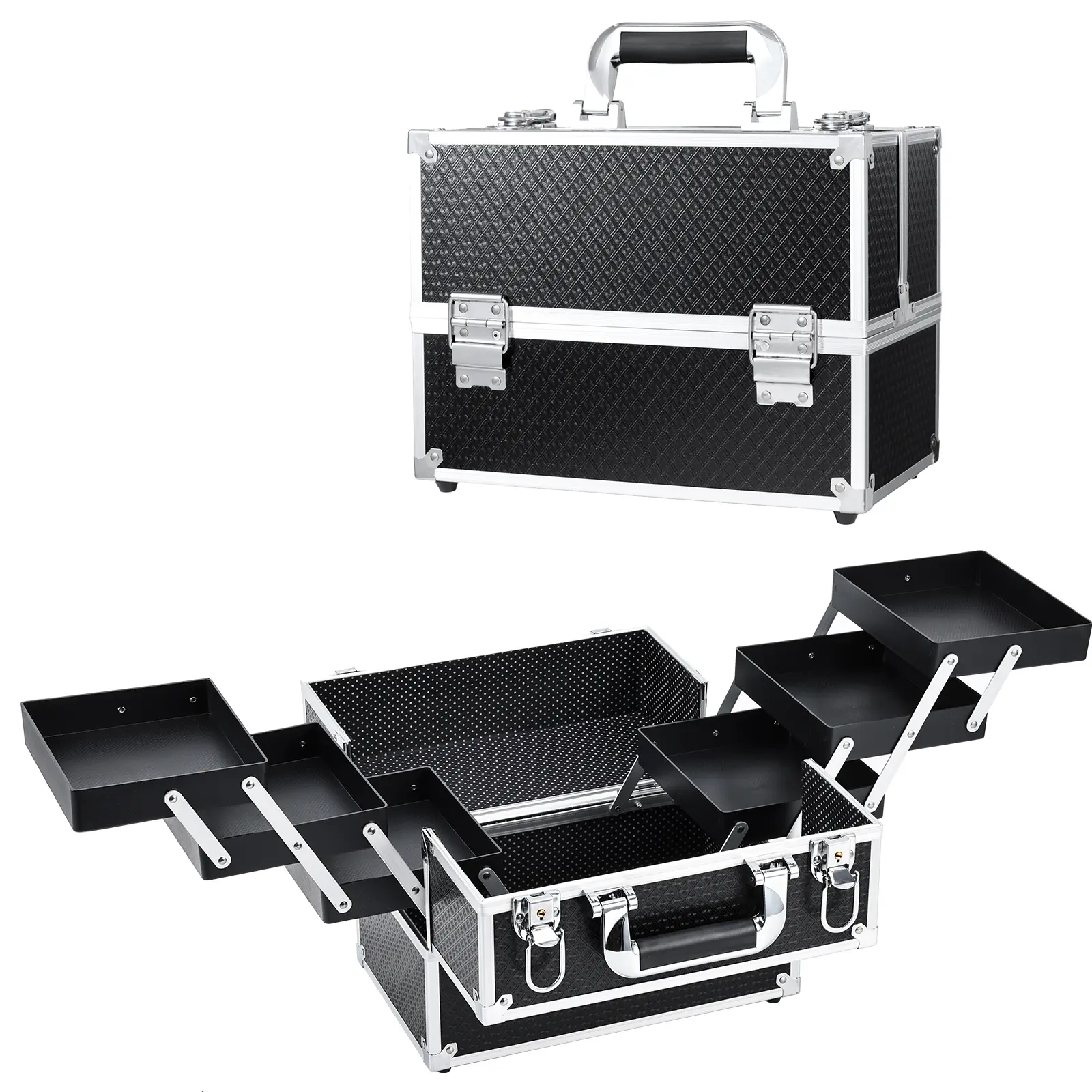 Joligrace Large Makeup Train Case 6 Tier Trays Cosmetic Case Professional Makeup Organizer Box Lockable Travel Makeup Case for Women and Girls