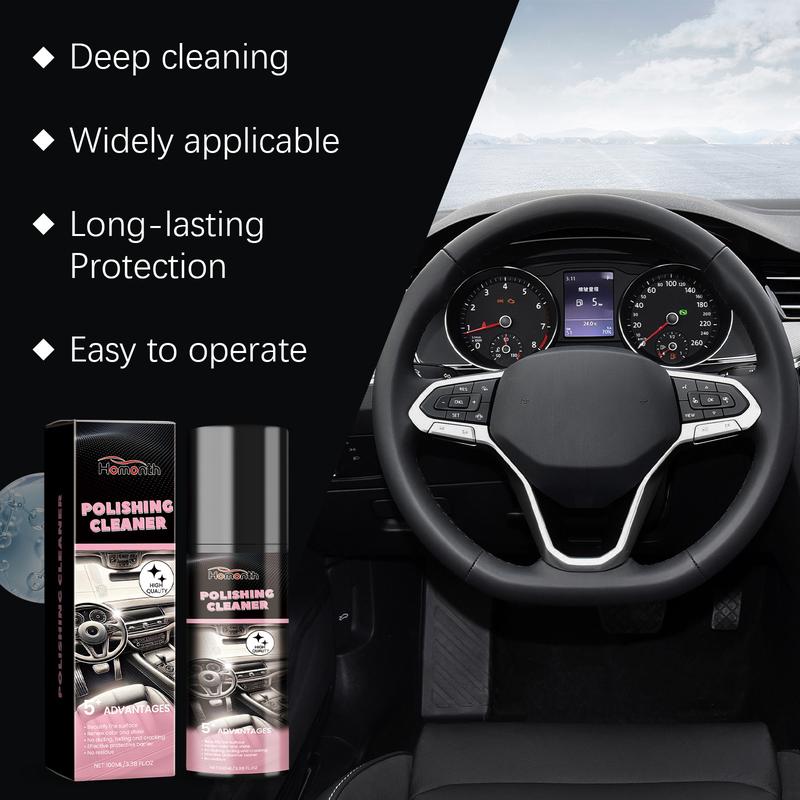 Car Interior Polish Cleaner, Interior Plastic and Leather Restorer, Deep Cleaning Shine and Renew Spray, Removes Dirt Grime and Stains, Protects Against Dust Fading and Aging, Long Lasting Gloss Auto Interior Care for Dashboard Door Panel and Trim