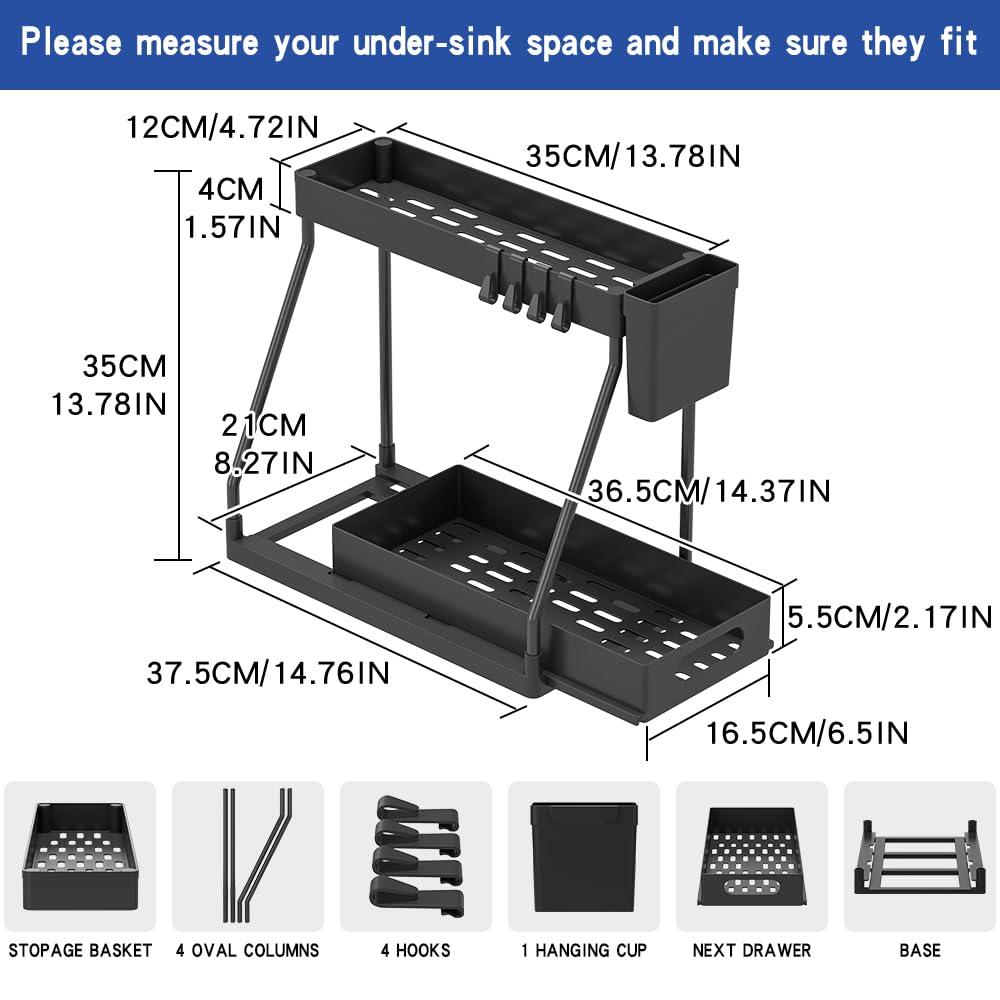 Under Sink Storage Rack, 1 Count 2-layer L-shaped Sliding Under Sink Organizer, Kitchen Accessories for Storing Drawer Organizer, Summer for Gift, Kitchen Gadgets, Kitchen Appliances for New Home Cozy Home Living