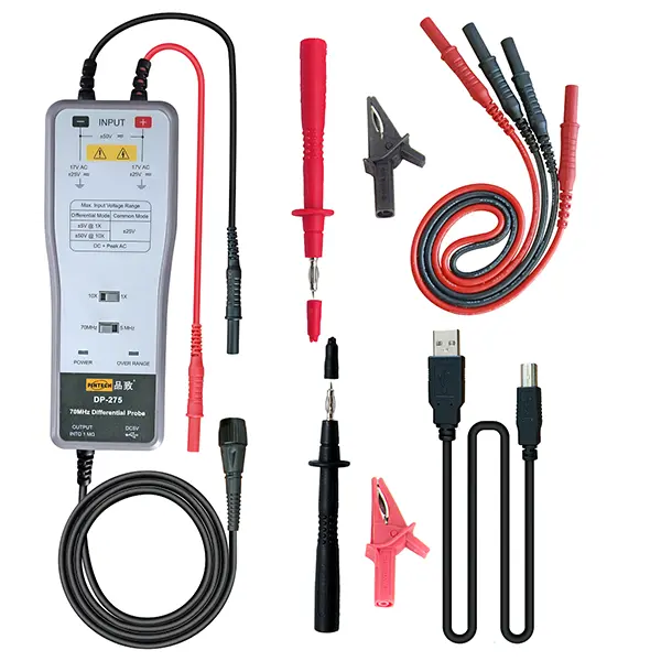PINTECH High Voltage Differential Active Probe 50V, 70MHz, 1X/10X Attenuation Rate Oscilloscope Probe Kit DP-275