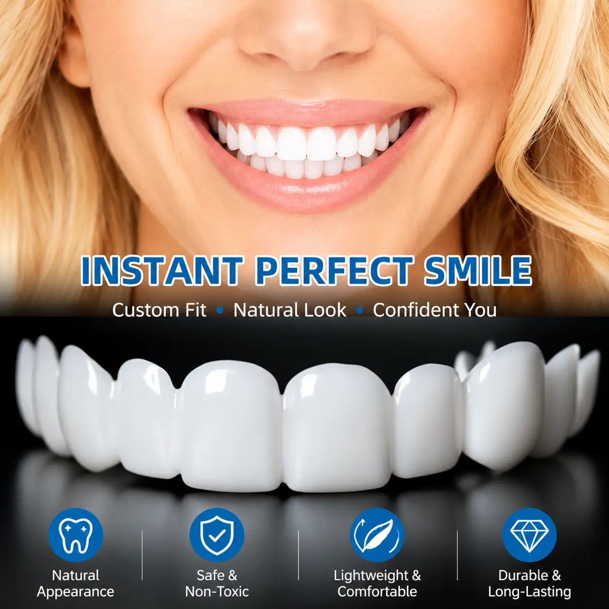 Removable Smile Veneers, Natural Looking Teeth Cover, Custom Fit Smile Accessory for Everyday Wear