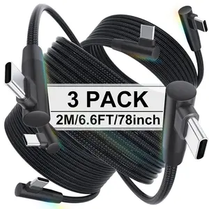 1pc/3pcs LAIHONEN Angled USB-C to USB-C data cable, 6.6ft, 60W USB data cable, 90-degree right-angle Type-C fast charging cable, durable braided, compatible with smartphones/laptops (black) USB C Cables