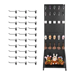 Pegboard Display Stand With 30 Hooks, Pegboard Panels And Plate, Black Finish, Wall Mounted Storage System For Workshop Or Garage, Ideal Tool Display Board And Organization Solution