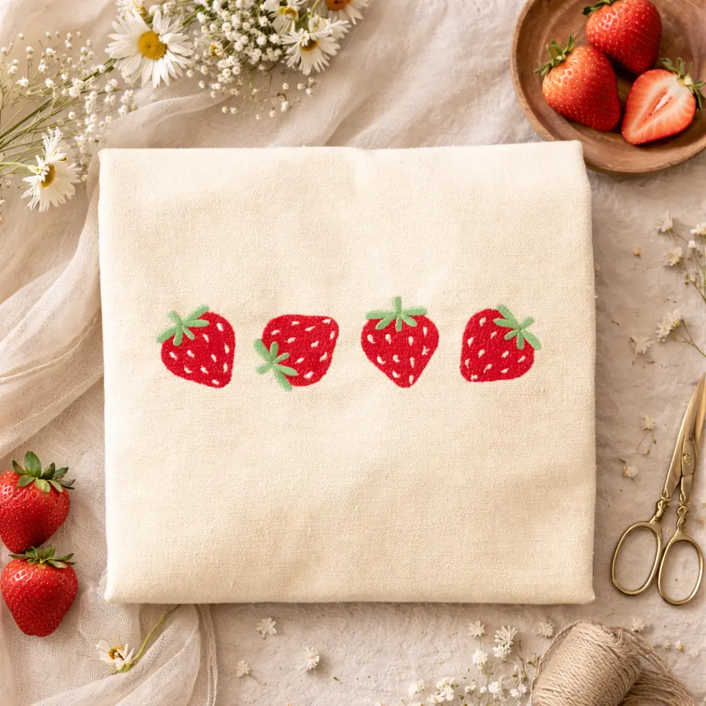 Embroidered Strawberry Tote Bag