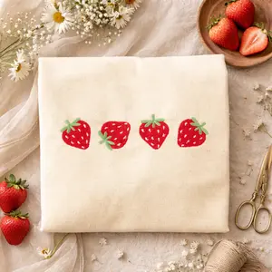 Embroidered Strawberry Tote Bag
