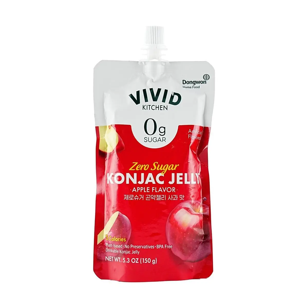 VIVID KITCHEN Konjac Jelly Drink - 0 Sugar 0 Fat Low Calorie 5kcal Apple Flavor, 150g x 10 Pouches, Healthy Snack for Adults & Kids