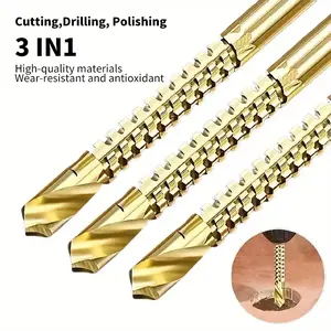 6-Piece Titanium-Coated Spiral Saw Drill Bit Set, High-Speed Steel Woodworking Drill Bits, 3-8mm Toothed Side-Cutting Drill Bits, Precision Twist Drill Bits, Step Drill Bits for Wood, Metal, and Plastic