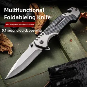 Folding knife with clip, EDC small knife with webbed opening and padded lock, outdoor survival camping hunting fishing knife