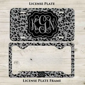 Grey Leopard Cheetah Print License Plate Monogram Car Tag Animal Print Car Tag Personalized Plate