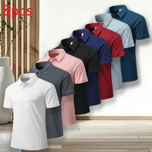 Pack of 8 men’s casual short-sleeve polos—breathable and cool with solid color design; comfortable breathable fabric for everyday wear, suitable for summer. Men’s golf polo — Breathable lapel solid color polo Shortsleeve Shortsleeve Shirts Menswear Top,su
