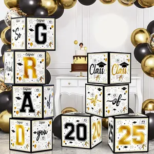 8 Pack Graduation Decorations 2025 - Graduation Party Decorations 2025 - Black and  Balloon Boxes for Class of 2025 Party Favors Supplies - Yard Signs Banner Backdrop Decor