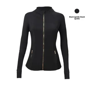 Gold zipper jacket, women's tight-fitting stand-up collar elastic quick-dry fitness running yoga top