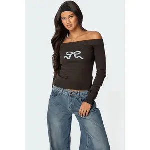 Tj Off Shoulder Knit Bow Top