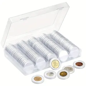 Premium 100 Pieces 30mm Airtight Coin Capsules with Storage Organizer Box for Gold Silver Bars Copper Pesos Quarters Pennies Dimes Collection Supplies