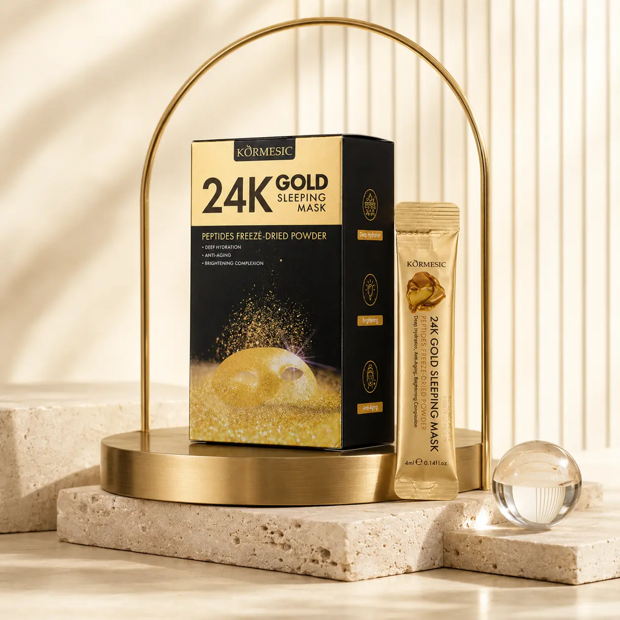 24K Gold Infused Peptide Sleeping Mask Overnight Leave-On Facial Treatment, 20 Packs Disposable 4ml Sachets, Silky Cream Texture Mask, Deep Hydration & Skin Smoothing, Achieve Soft Plump Fresh Skin with Daily Night Skincare