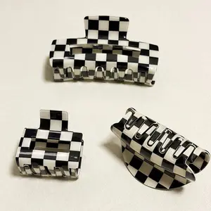 3 Pcs Chessboard Style Hair Clip Set,Retro Checkered Claw Clip,Non-slip Checkered Hair Clip for Girls,Women,Ladies,Christmas Party Gifts,Hand Tools Kits