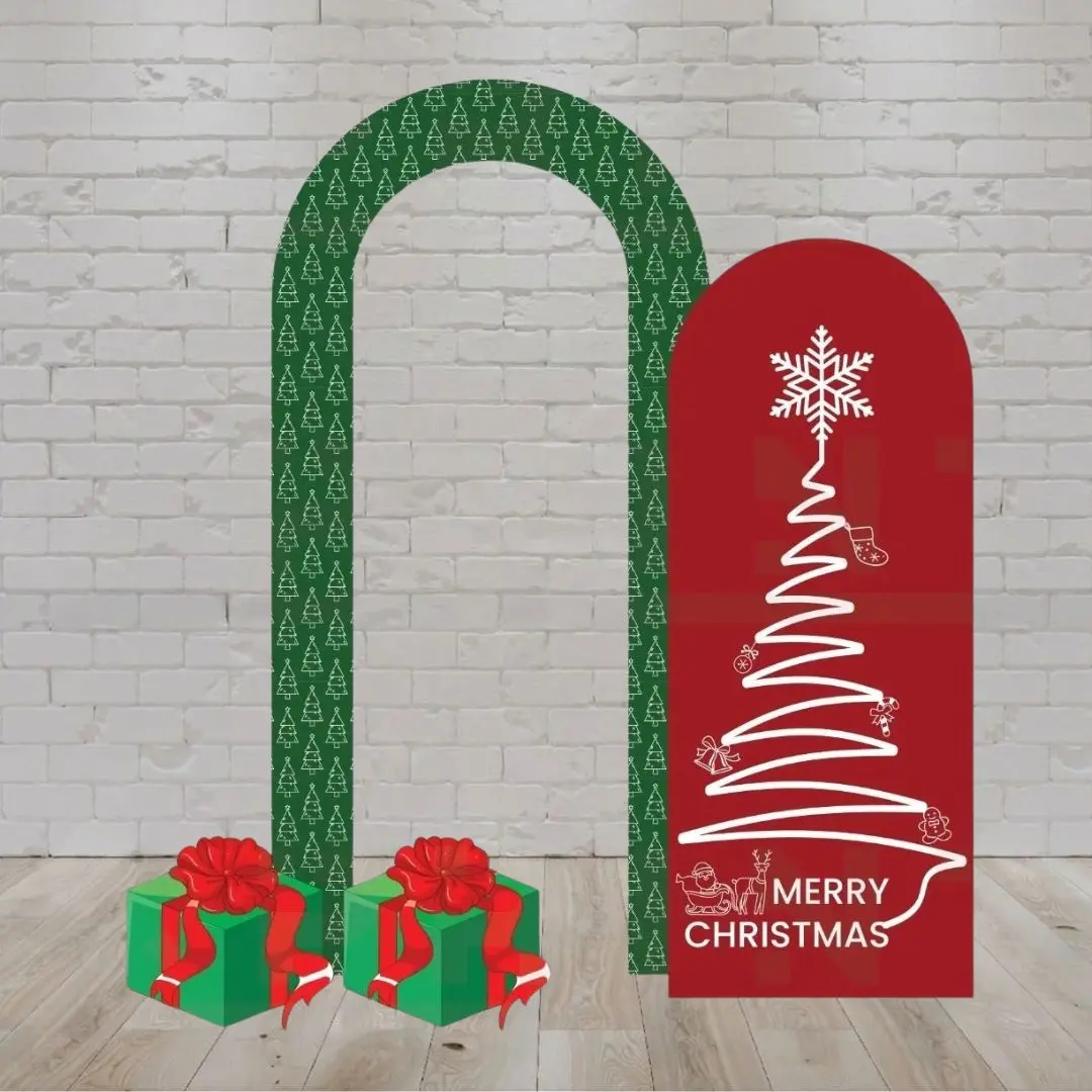 Christmas Party Decor Bundle - Custom Bundle Design Holiday 2.5x6ft High-Def Print Backdrop, 1ft Arch & Cutout Gifts Indoor Event Banner Kit
