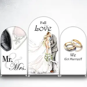 15-day Delivery Fall in Love Mr & Mrs Wedding Arch Backdrop Cover with Rings for Bridal Photo Booth