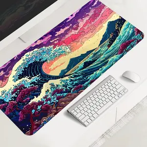Ocean Wave Art Colorful Landscape Large-sized Gaming Mouse Pad,Desktop Protection Pad, Anti-slip Rubber Lock Edge High-definition Printing, Suitable for Computers, Laptops, Offices, Homes, Schools, as a Gift for Family and Friends
