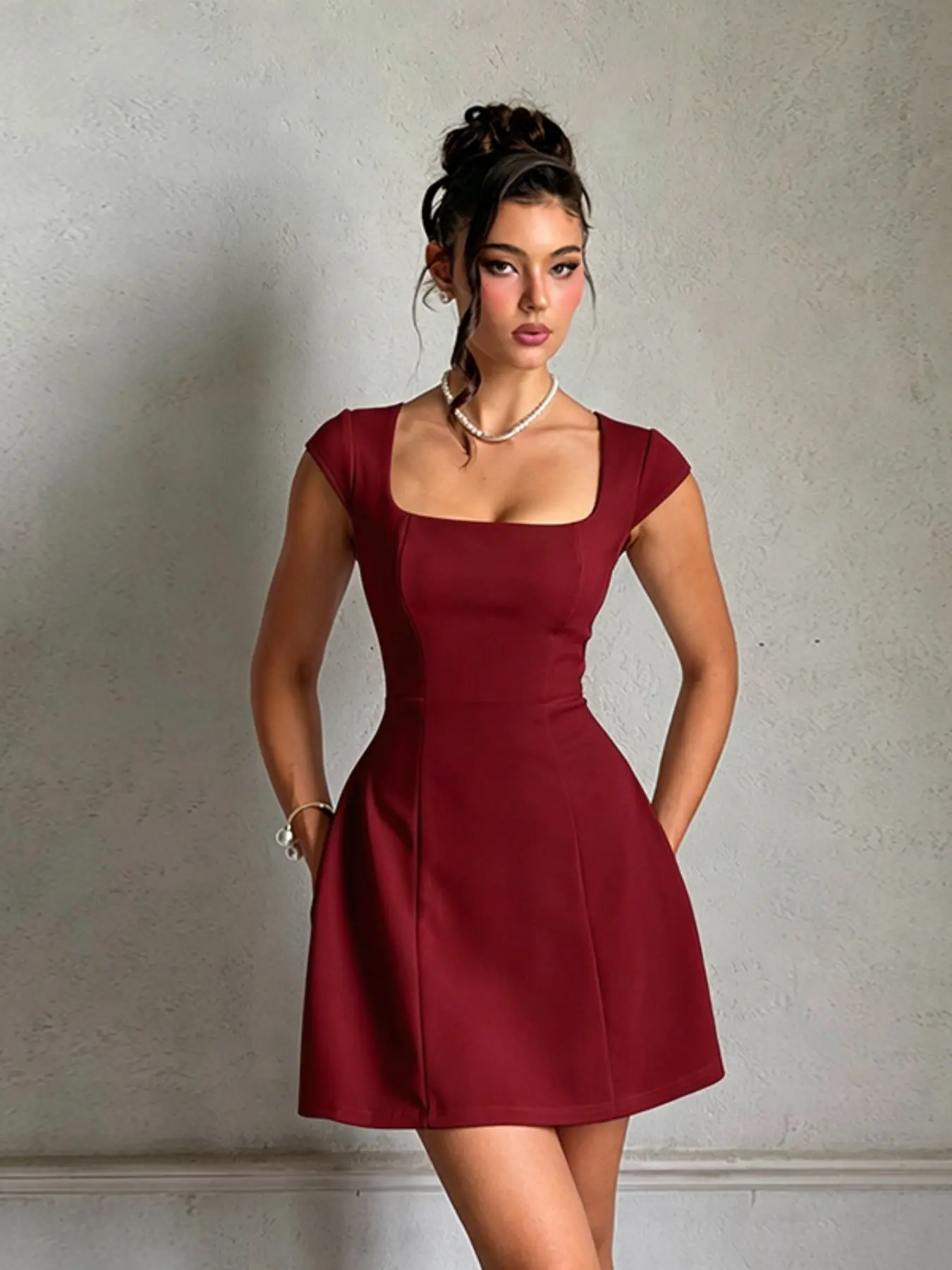 Women's Plain Square Neck A Line Dress, Formal Wear, Elegant Cap Sleeve Short Dress for Party Holiday Wedding Guest, Ladies Fall Clothes - TikTok Shop Women's Plain Square Neck A Line Dress, Formal Wear, Elegant Cap Sleeve Short Dress for Party Holiday Wedding Guest, Ladies Fall Clothes - TikTok Shop