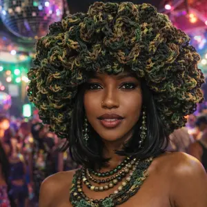 Ruffled Crochet Hat with Camouflage Design - Stylish and Unique Accessory for Any Outfit Beanie Fitted