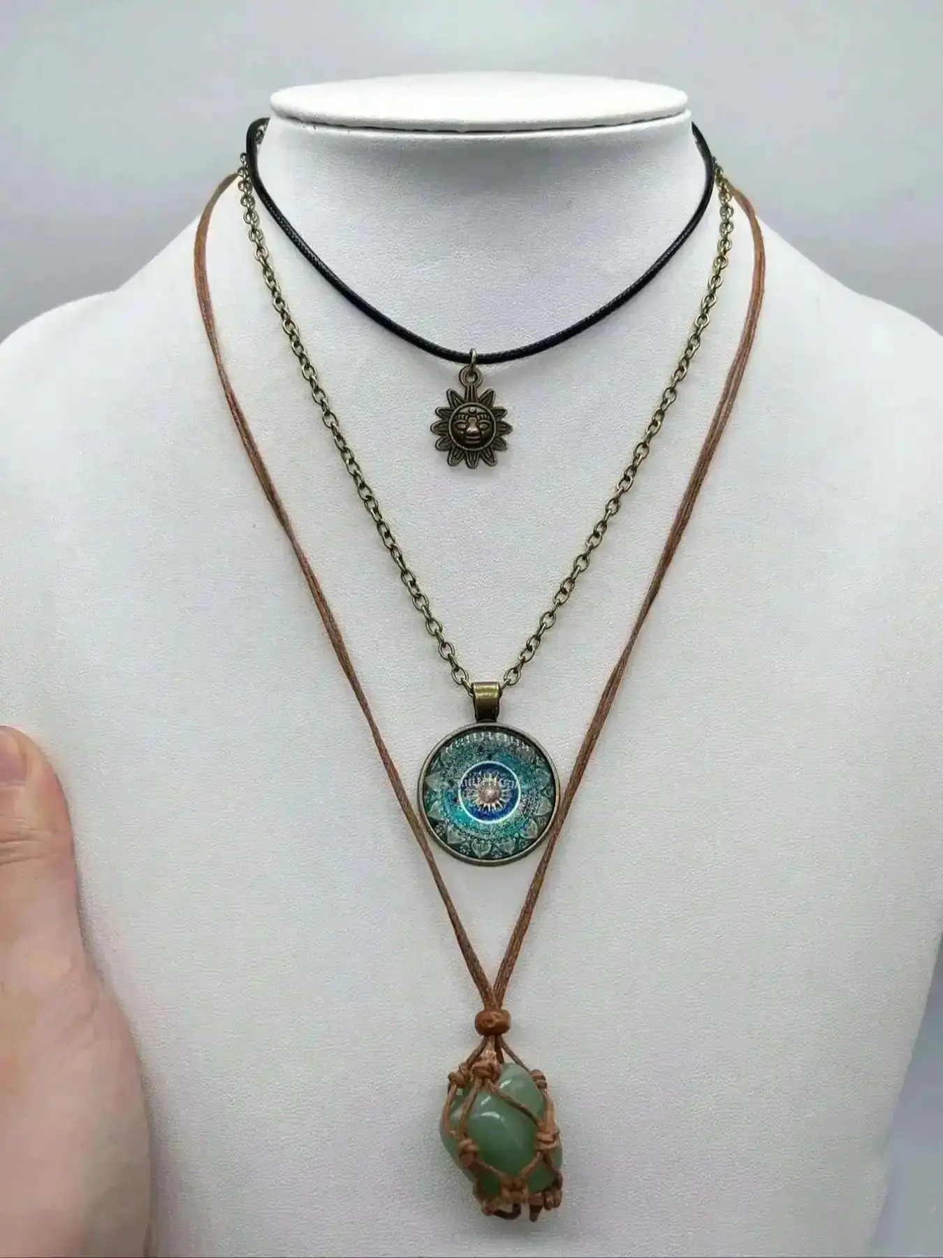 2026 New Model Vintage Stone Trendy Charm Necklaces Set, Charms Necklace 3pcs Jewelry Accessories for Halloween Carnival Christmas Party Gifts, Unique Design Women Girls, Jewellery Fashion Wear Timeless Luxury
