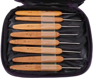 20Pcs Bamboo Crochet Hooks Kit, Bamboo Wooden Handle Crochet Hook for Handcrafted Knitting Needles