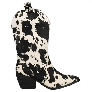 Dingo Womens Live A Cow Print Pointed Toe  Casual Boots Mid Calf Mid Heel 2-3" - Black, White
