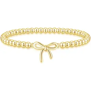 Bracelets for Women Stretch Handmade Ball Bracelets Cute Charm Bracelet Dainty Stackable Cross Heart Bow Wave CZ Jewelry Gifts Trendy Stuff