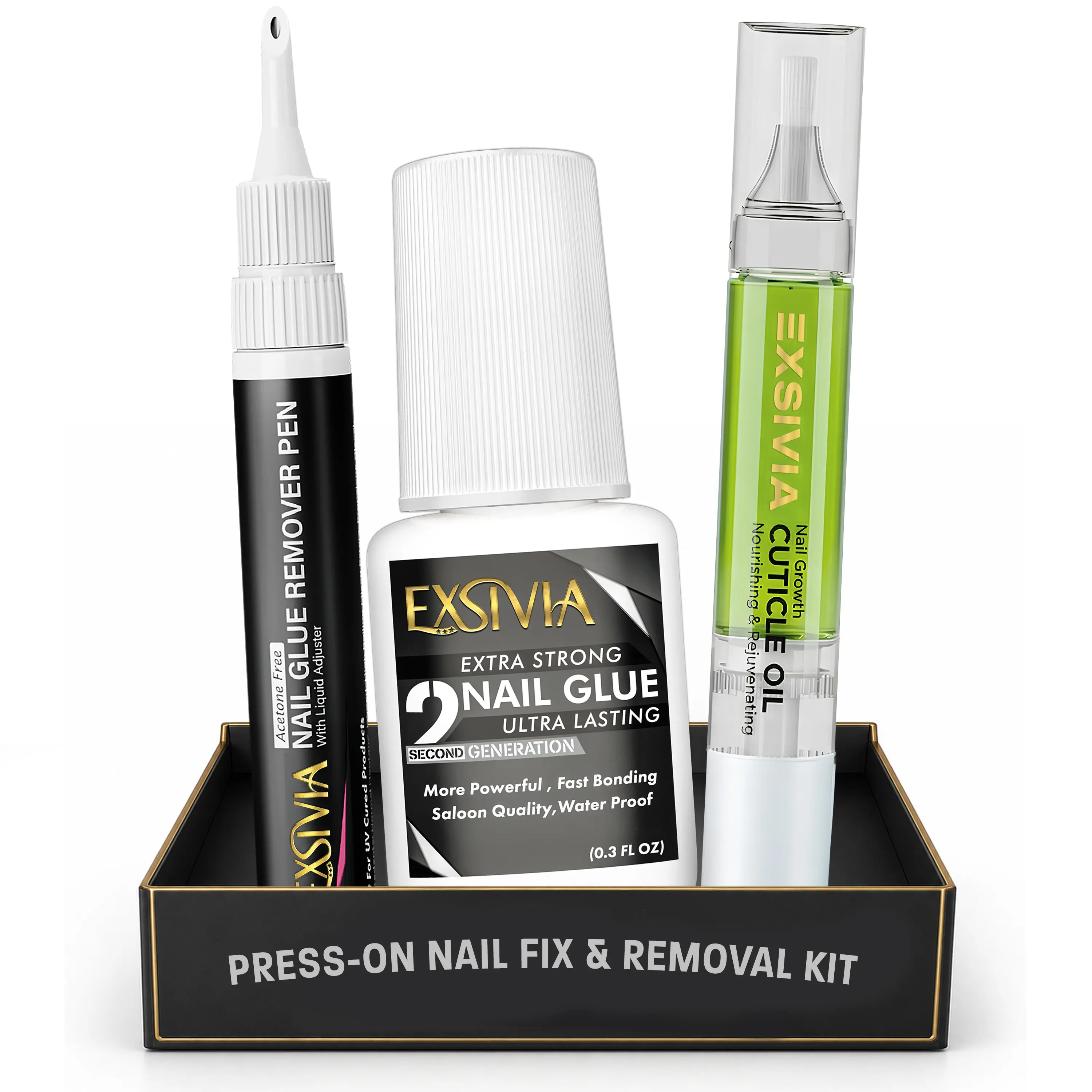EXSIVIA Press-On Nail Fix & Removal Kit, Professional At-Home Nail Art Maintenance Tool Set nail art reusable acrylic