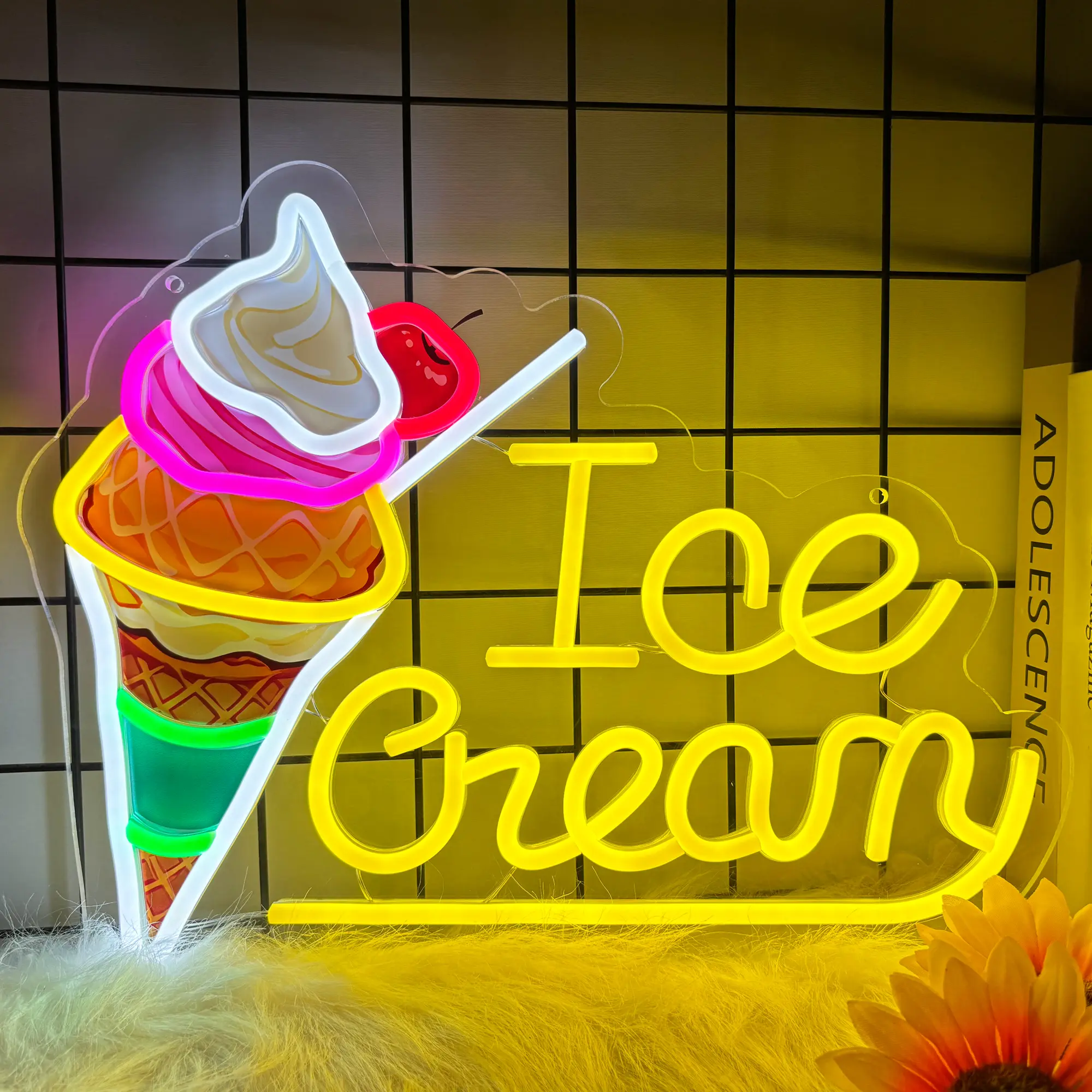 ICE Cream10 Level Dimmable LED Neon Sign, Wall/Desktop Decor, Shop Logo Business Sign, For For Home, Store Bar, Club, Man Cave, Gathering, Party, Holiday, Birthday, Perfect Gift For Girls, Friends, Family, 5V2A USB Powered.