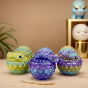 2 Piece Set 3D Printed Crystal Snake Egg Model Articulating Animal Figurines with Random Eyes and Flexible Joints, Unique Home Office Decor for Easter Valentine's Day and New Year Gifts