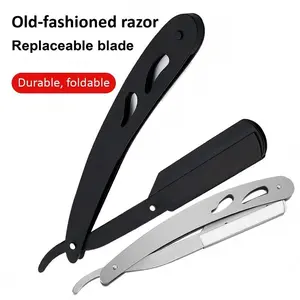 1 Pc Stainless Steel Folding Shaving Razor, Old Style Men's Hair Trimming Knife, Manual Beard Grooming Tool, Face Shaping Razor Stand