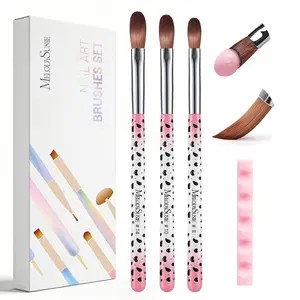 MelodySusie 3Pcs Acrylic Nail Brush Set, Size 8/10/14 Professional Pink and White Gradient Wooden Handle Pen with Pen Holder, DIY Home Nail Salon Tools