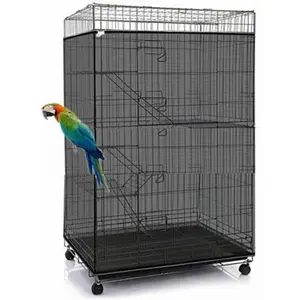Adjustable Birdcage Seed Catcher Feather Catcher Bird Cage Cover Net Airy Soft Skirt Guard Birdcage Nylon Mesh Netting for Parrot Macaw Parakeet Round Square Cage (118 x 32 Inch, Black)