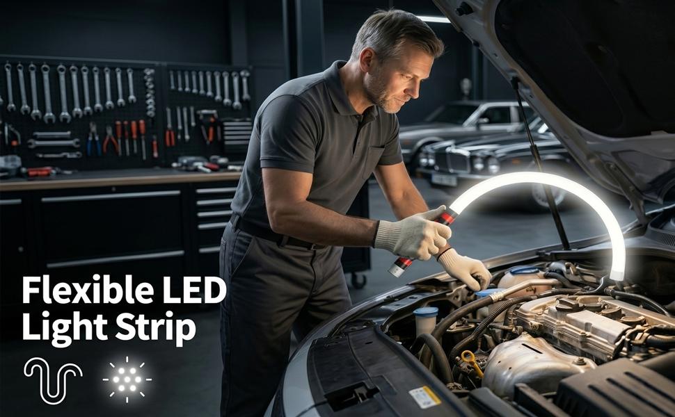 29-Inch Rechargeable Flexible Bendable LED Work Light Stick, High Lumen Hands-Free Inspection Lamp with 3 Brightness Modes, Built-In Batteries & Cells, Eco-Friendly Maintenance Gear for Mechanic Workshop, Home Improvement