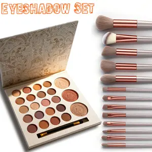ERSHIQI 20-Color Eyeshadow Palette & Brush Set Includes 3 Blush & Highlighter Shades for Full Face Makeup. Matte & Shimmer Finishes, Smooth Non-Fallout Application,   Long-Wearing, Crease-Resistant. Perfect for Fall Looks.